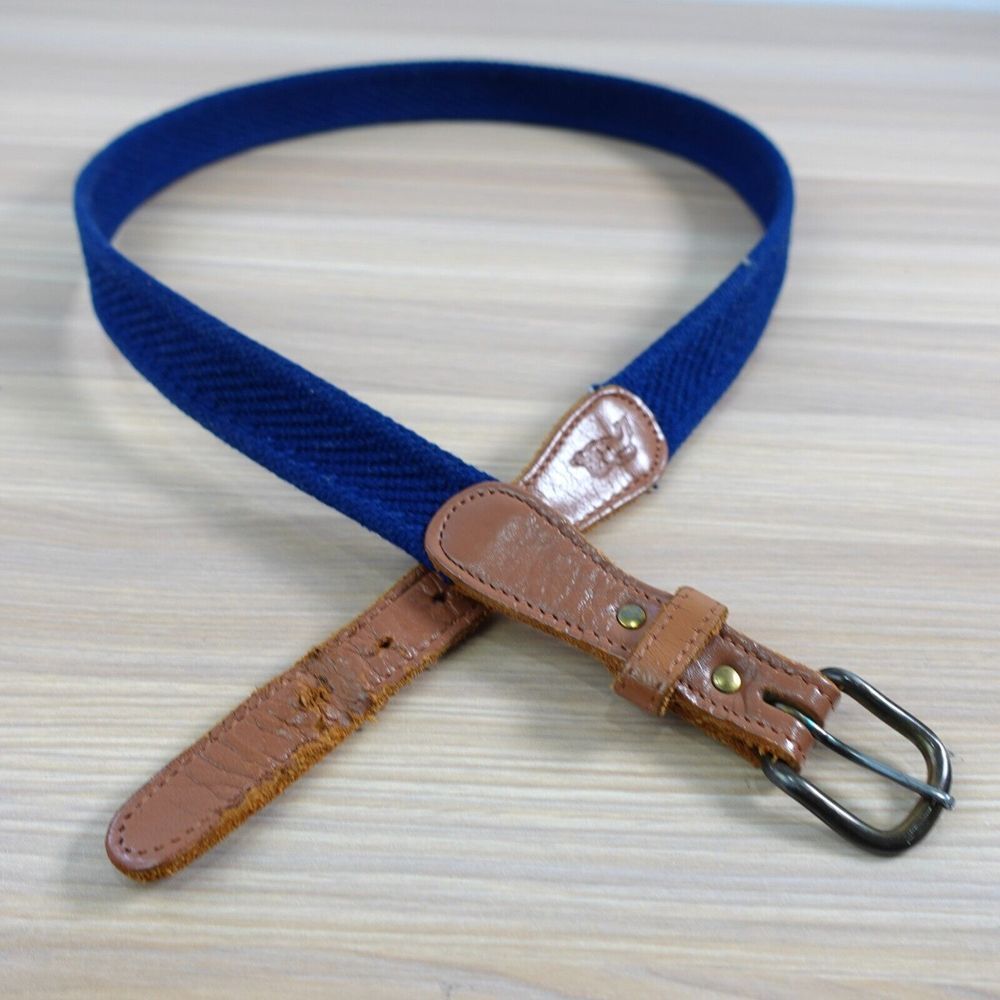 Blue‎ Belt 34 Medium Cotton Webbed Casual Work Dress Nautical Genuine Leather